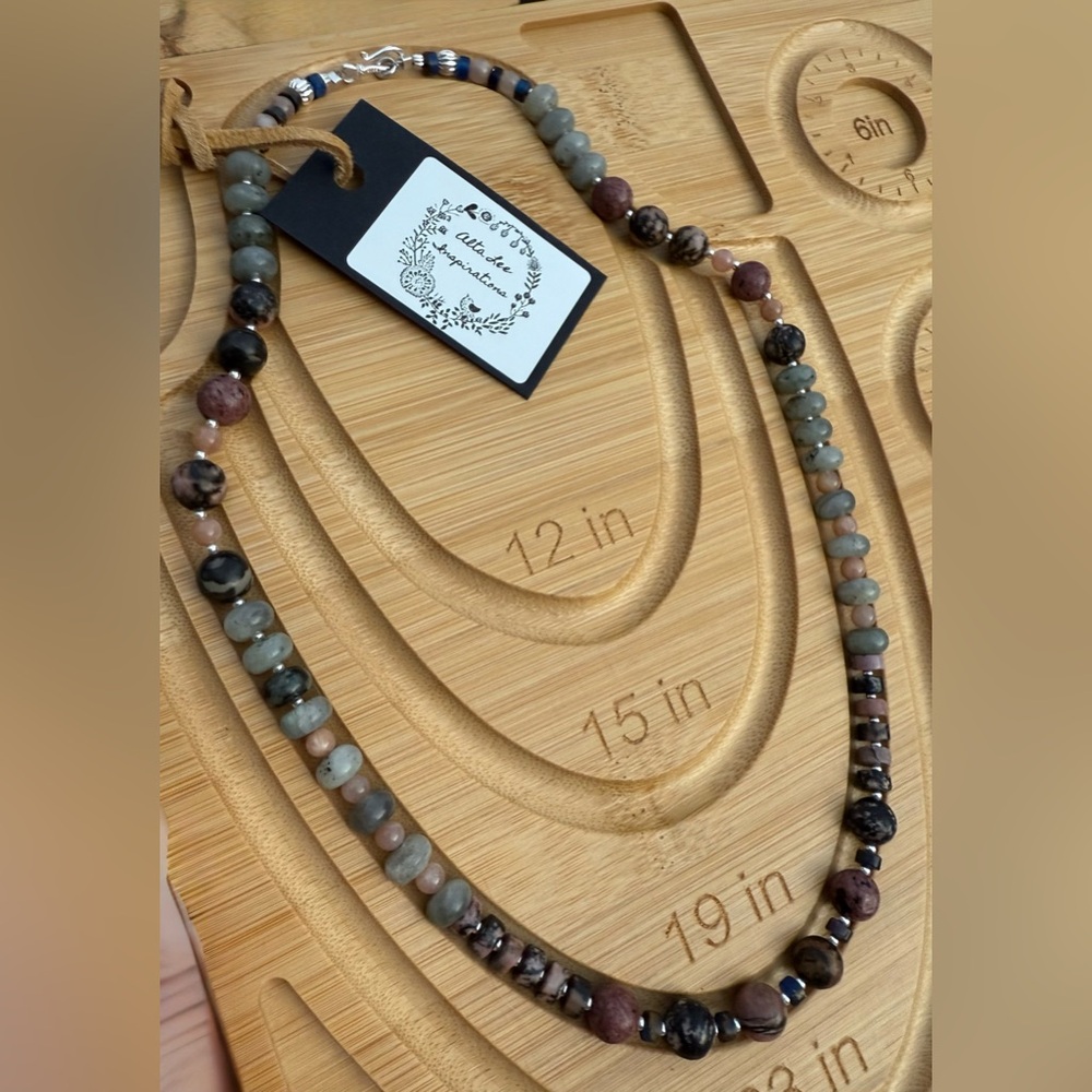 Beaded Necklace with Genuine Stones & Sterling Silver by Alta Lee Inspirations